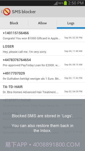 短信阻止 sms Blocker by Optinno截图1 短信阻止 sms Blocker by Optinno截图1